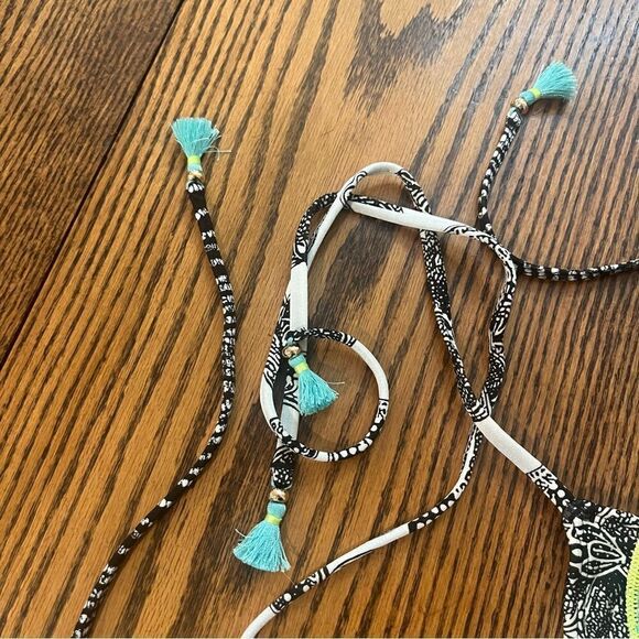 VICTORIAS SECRET Boho Triangle Bikini Top Size L Black/White/Green/Turquoise - Picture 5 of 8